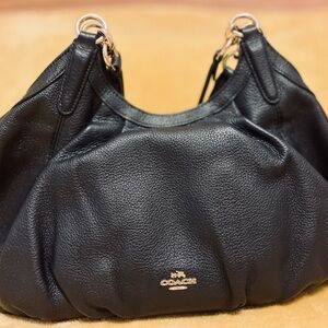 Coach Black Leather Shoulder Bag with Gold-Tone Hardware